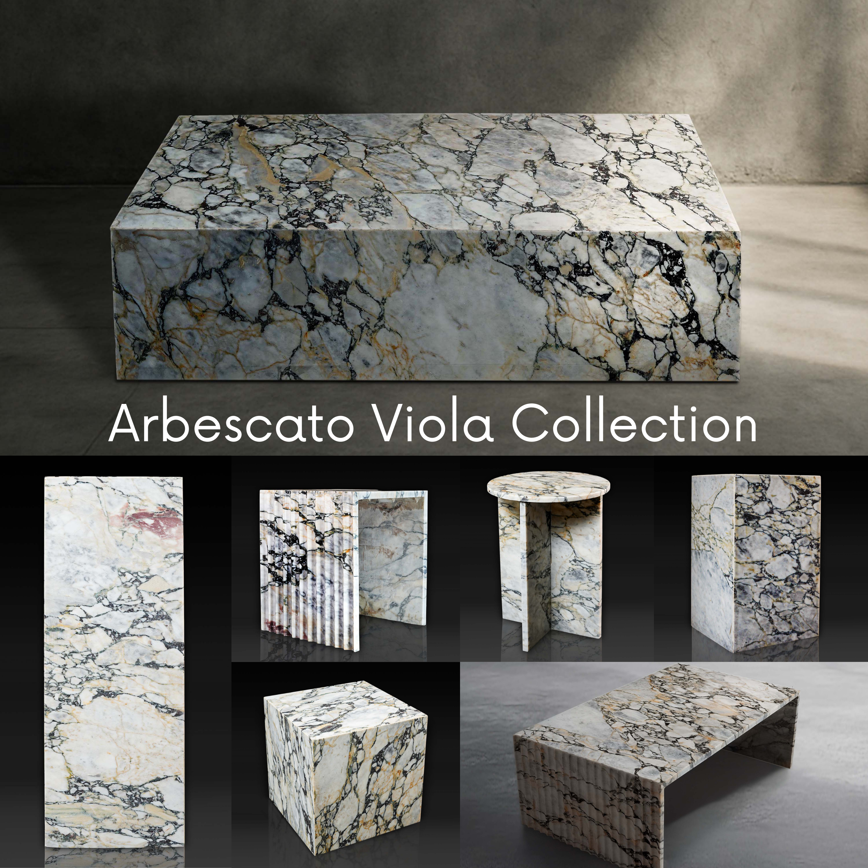 Arabescato Viola Marble Coffee Tables, Side Tables & Plinths