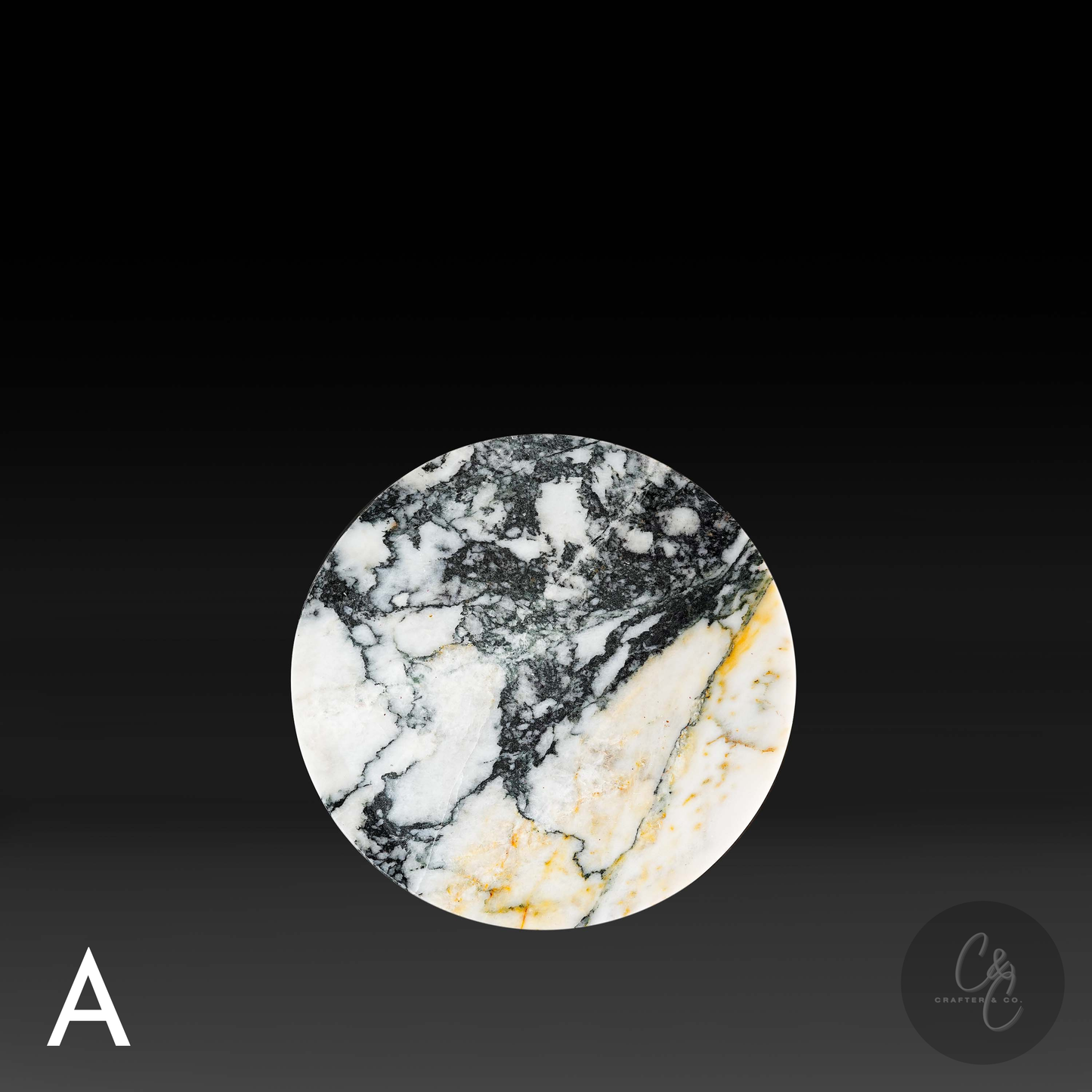 Round Cross Side Table – Calacatta Monet Marble