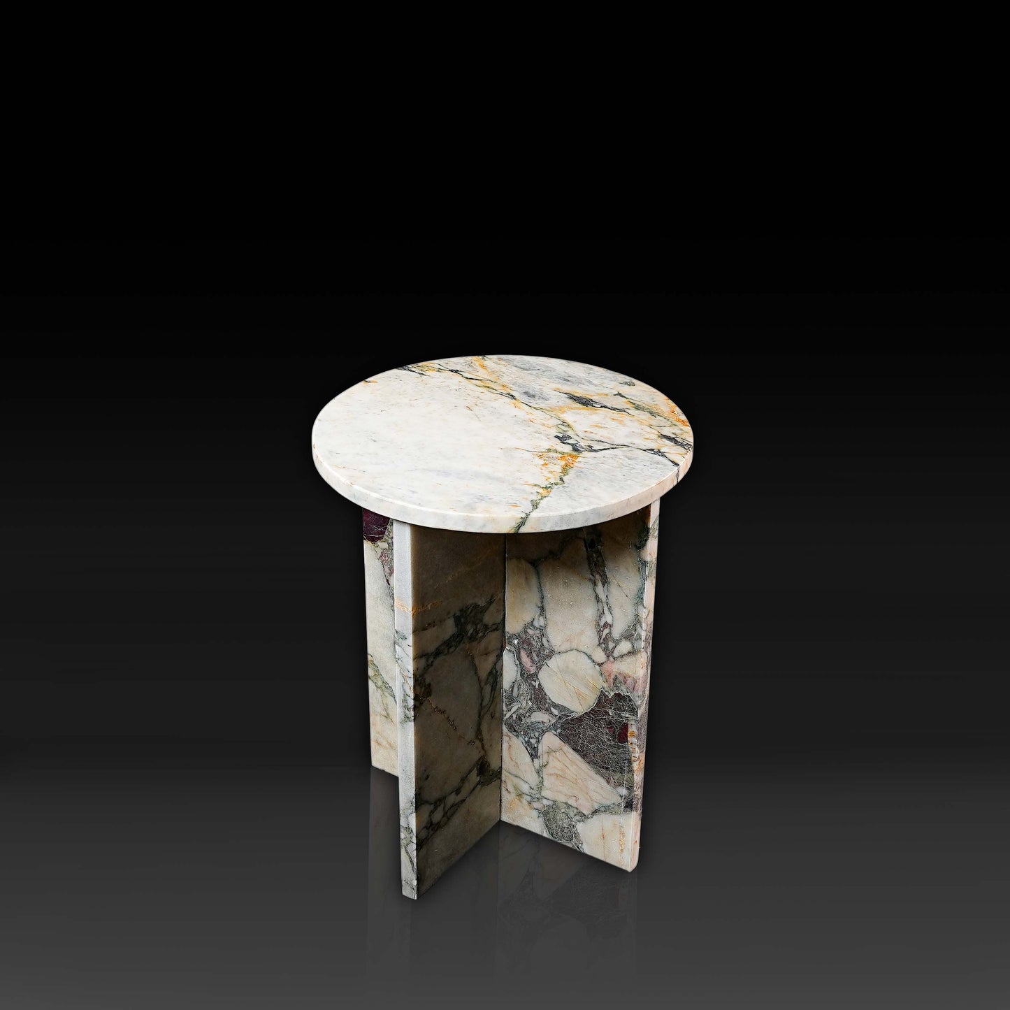 Round Cross Side Table – Breccia Capraia Marble