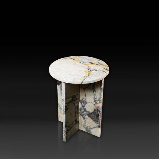 Round Cross Side Table – Breccia Capraia Marble