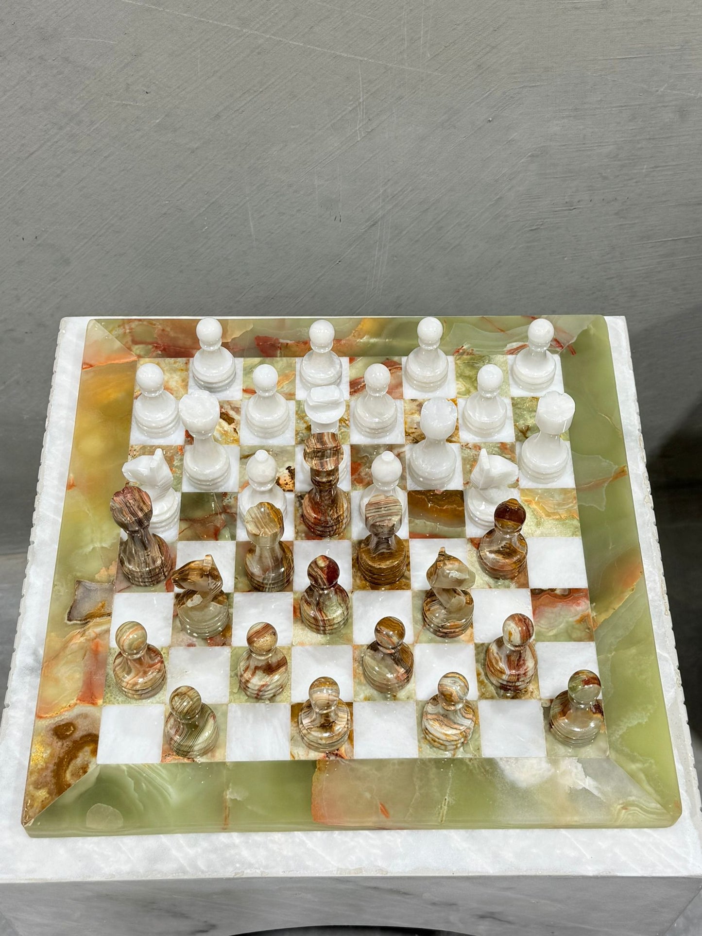 Maha Handcrafted Green Onyx & White Marble Chess Set