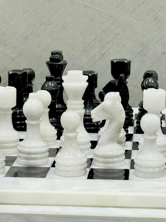 Luxury Black and White Marble Chess Set with hand carved pieces