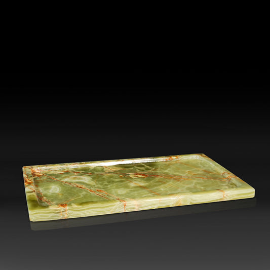 Front view of the Majestic Green Onyx Tray made from natural stone.