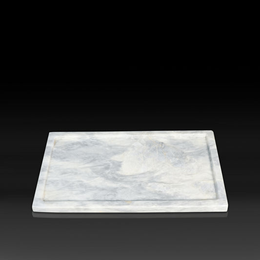 Front view of the Majestic White Marble Tray handcrafted from natural stone.