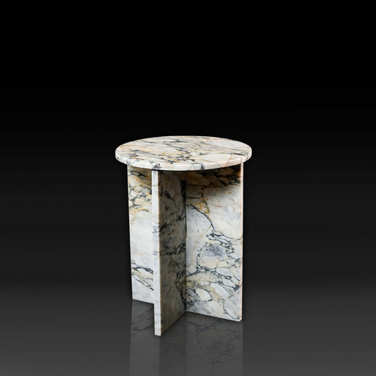 Round Cross Marble Side Table Arabescato Viola angle view