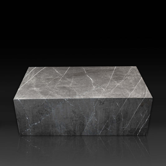 Small Block Nero Marquina Grey Marble Coffee Table front angle handcrafted from premium natural stone