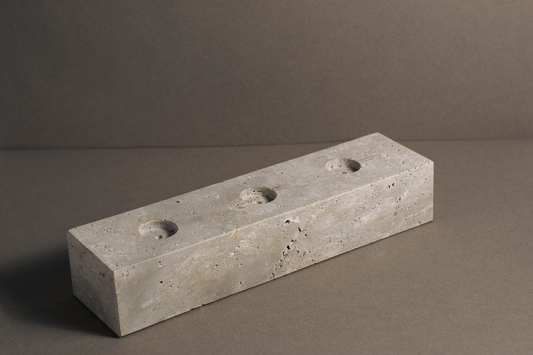 Travertine Tealight Candle Holder front angle handcrafted natural stone candle holder.
