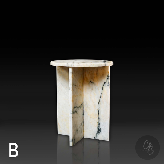 Round Cross Side Table – Calacatta Monet Marble