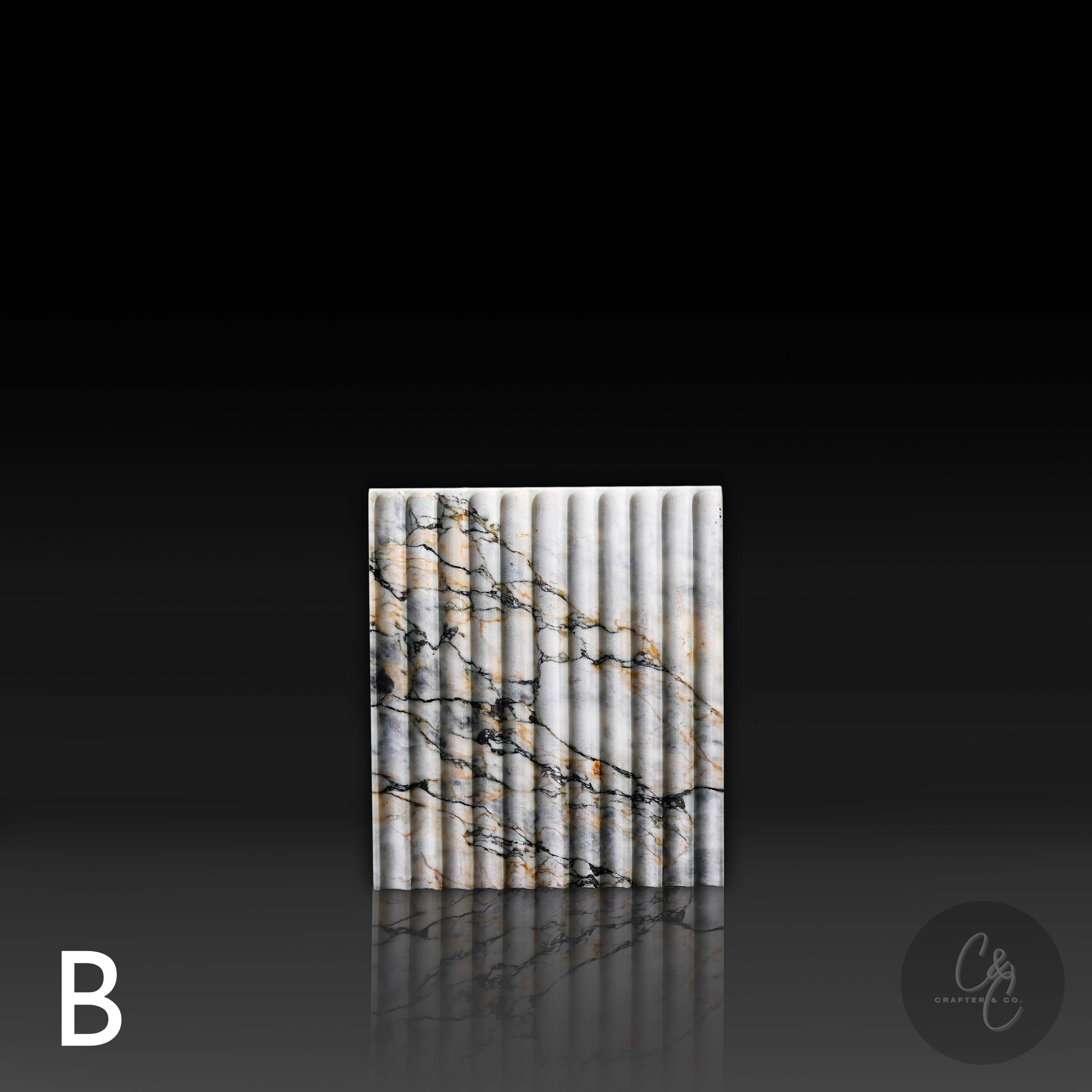 Arbescato Viola corrugated side table side view with bold veining