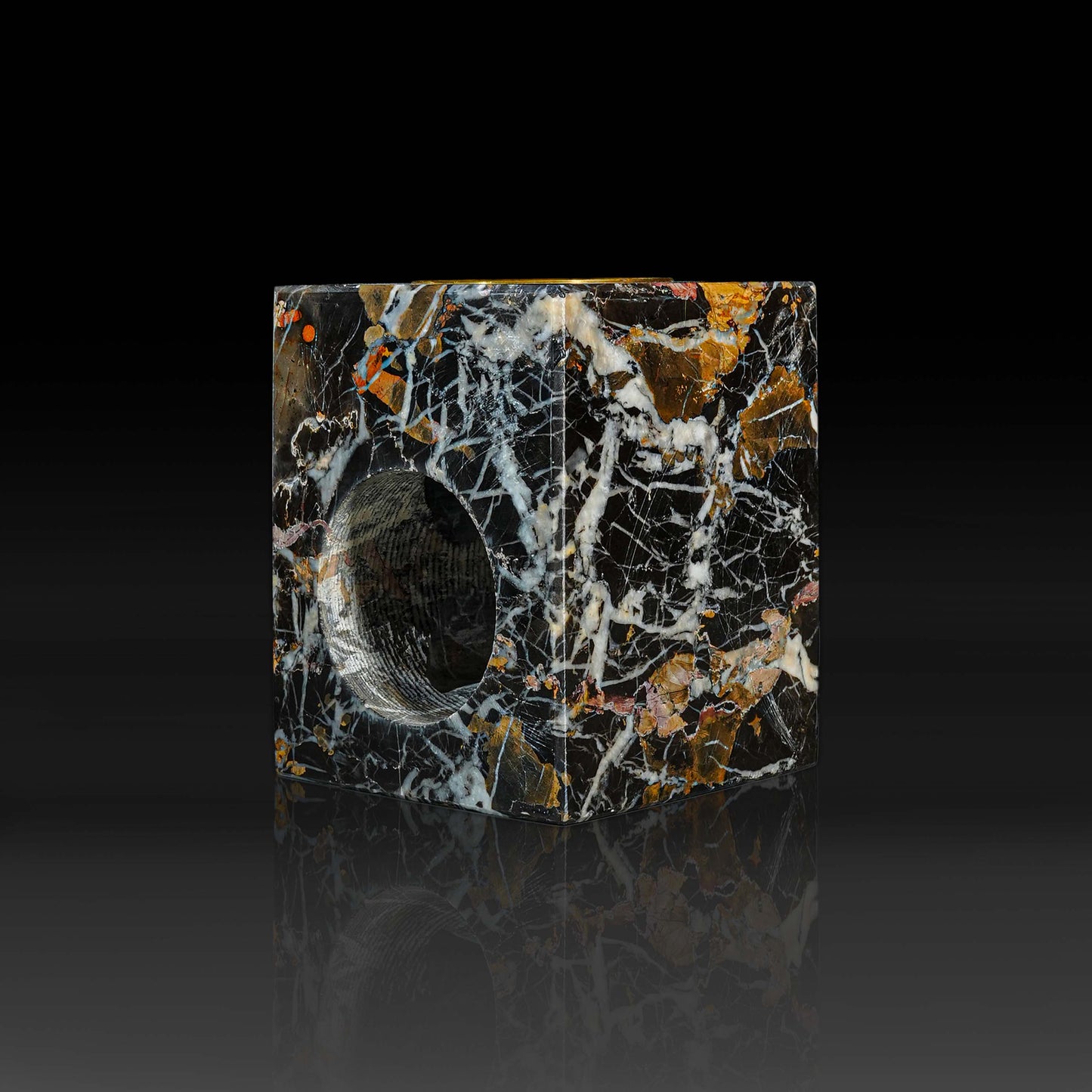 Serene Black and Gold Marble Tealight Burner – Stylish Home Decor