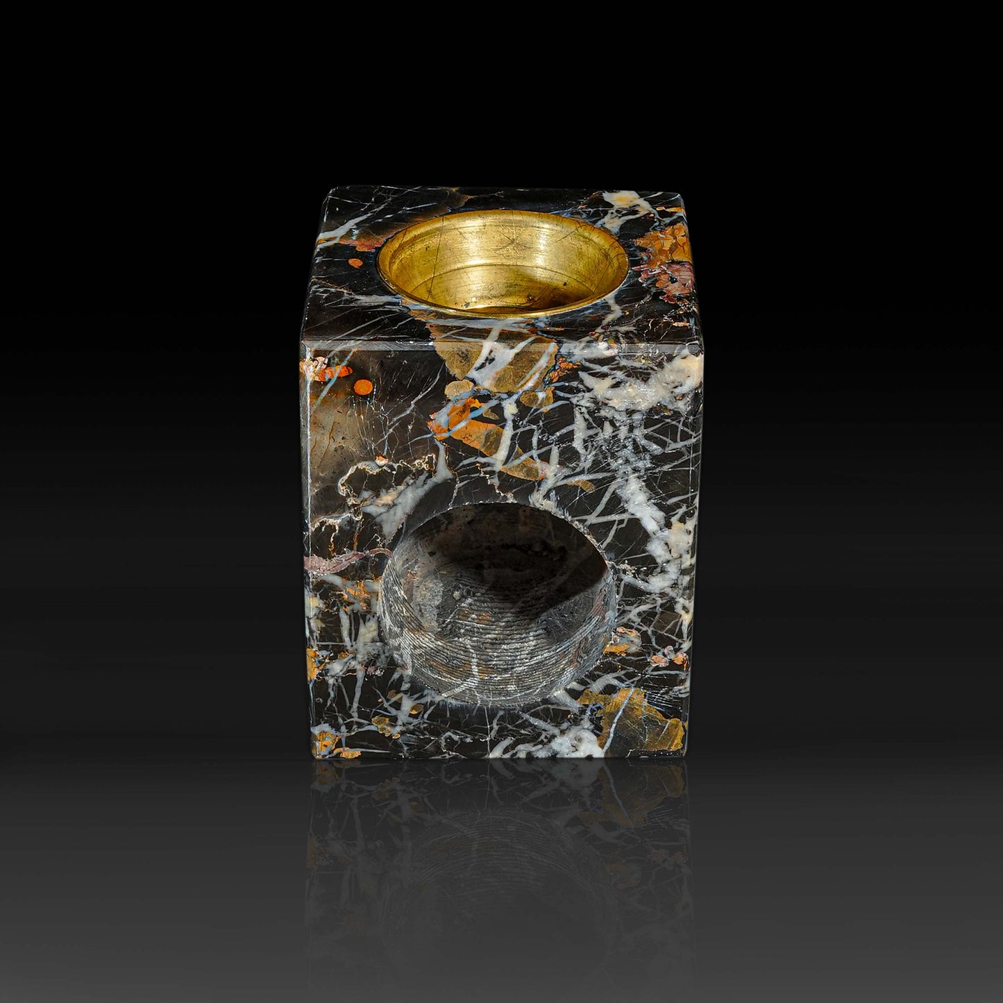 Serene Black and Gold Marble Tealight Burner – Stylish Home Decor
