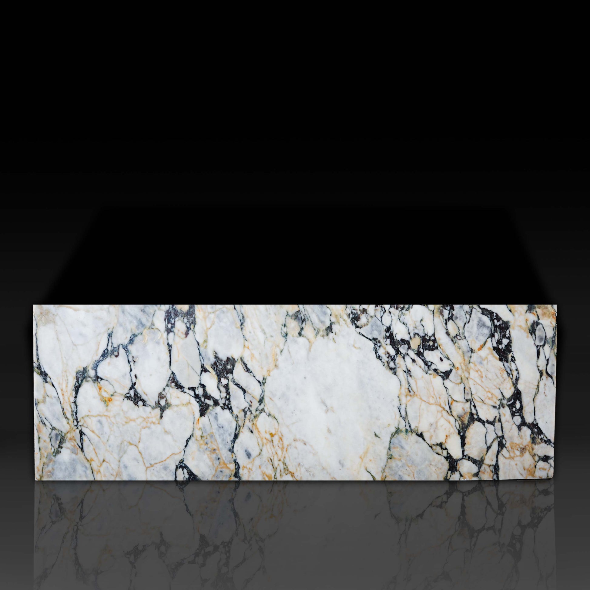 Front profile of the Small Block Coffee Table in Arabescato Viola Marble