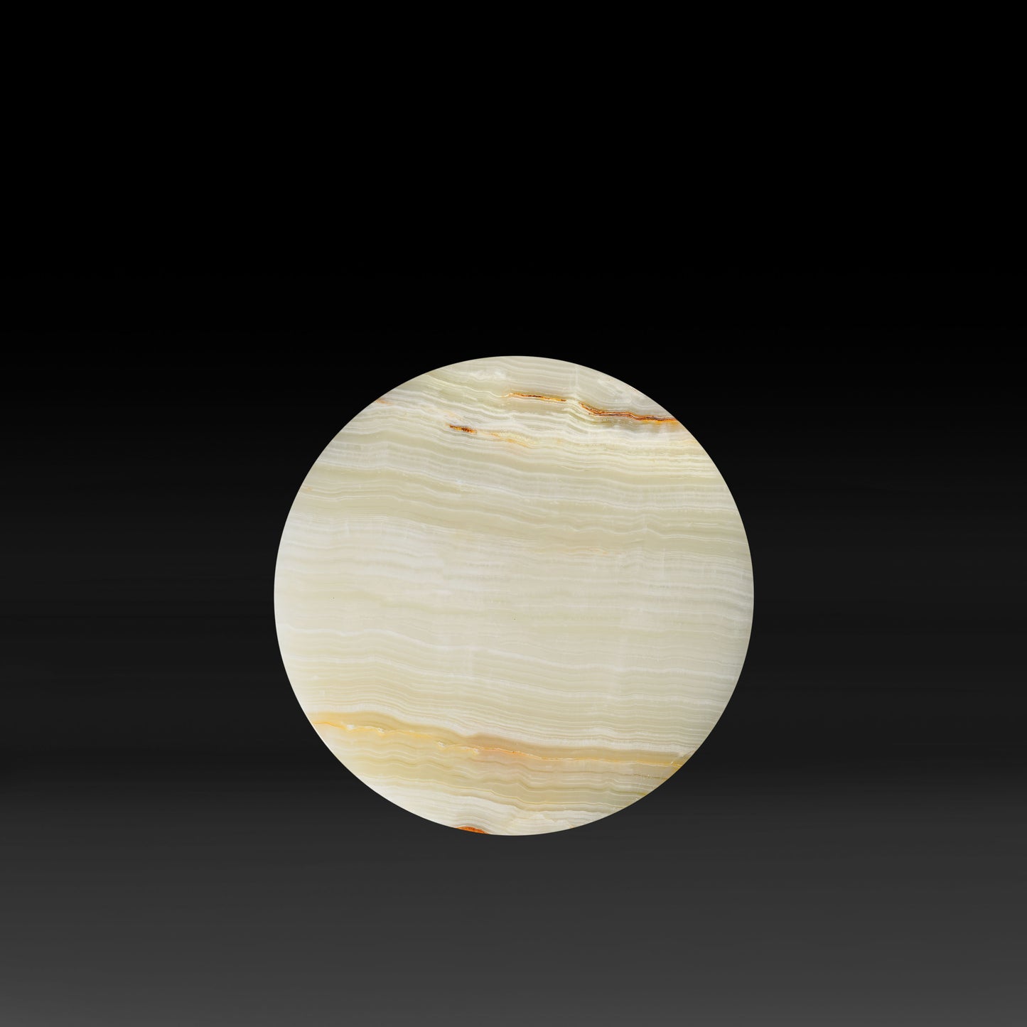 Top view of the Vela White Onyx Side Table showcasing the natural white onyx grain and polished stone surface.
