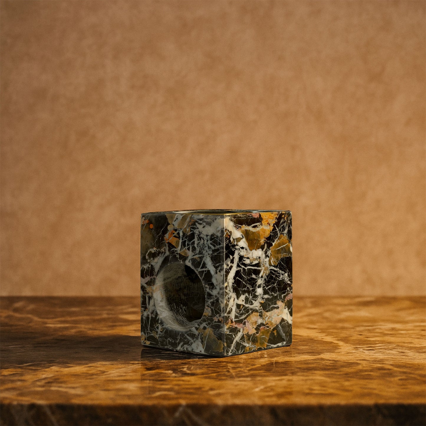 Serene Black and Gold Marble Tealight Burner – Stylish Home Decor
