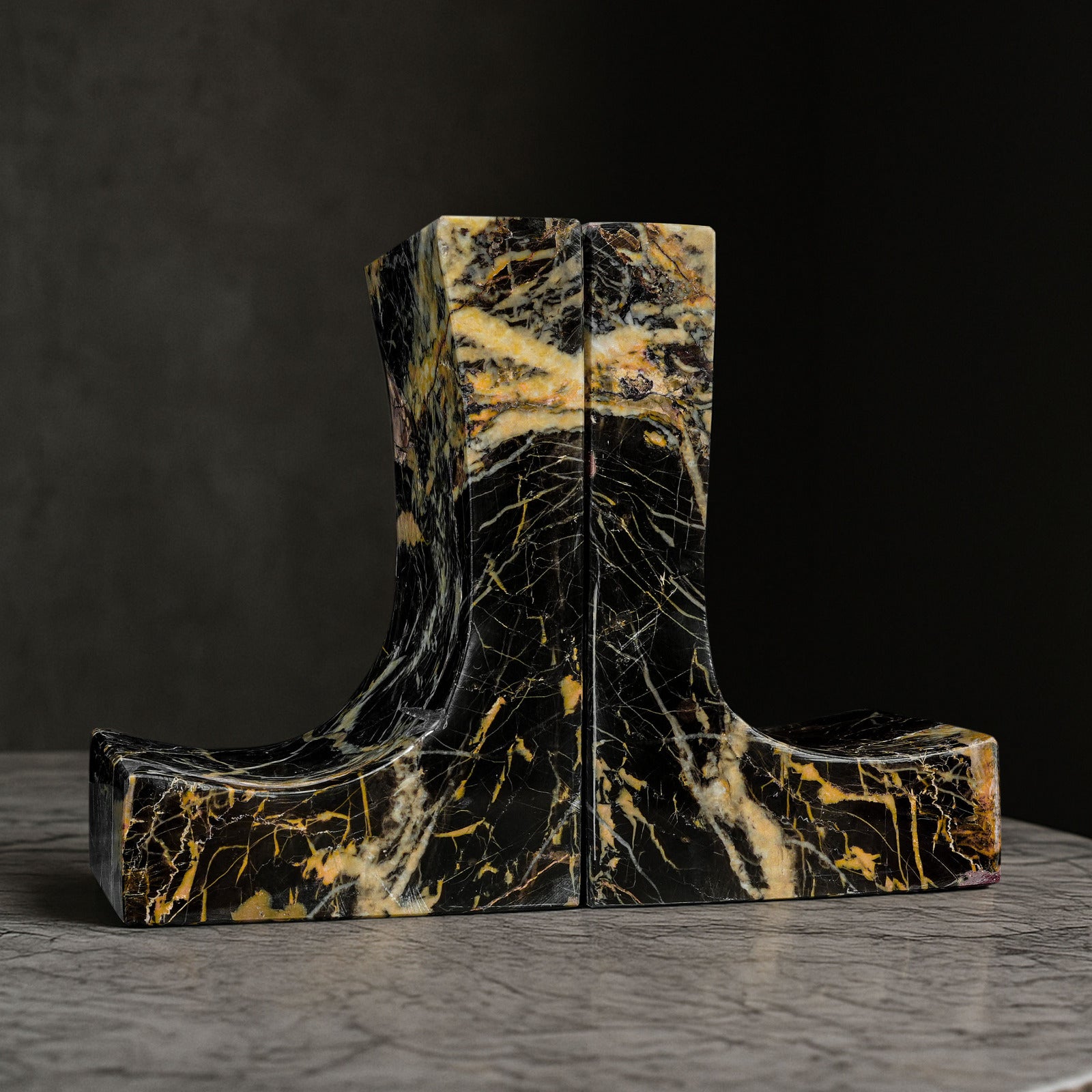 Ascend Black & Gold Marble Bookends handcrafted from single solid pieces of natural marble