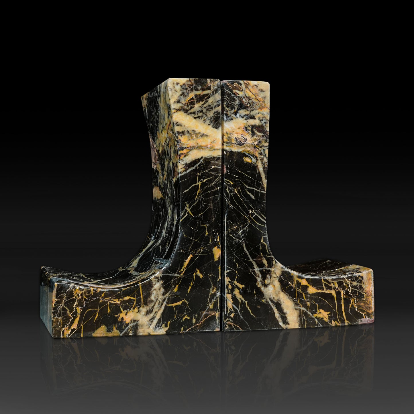Hand carved Black & Gold Marble Bookends for modern home decor.