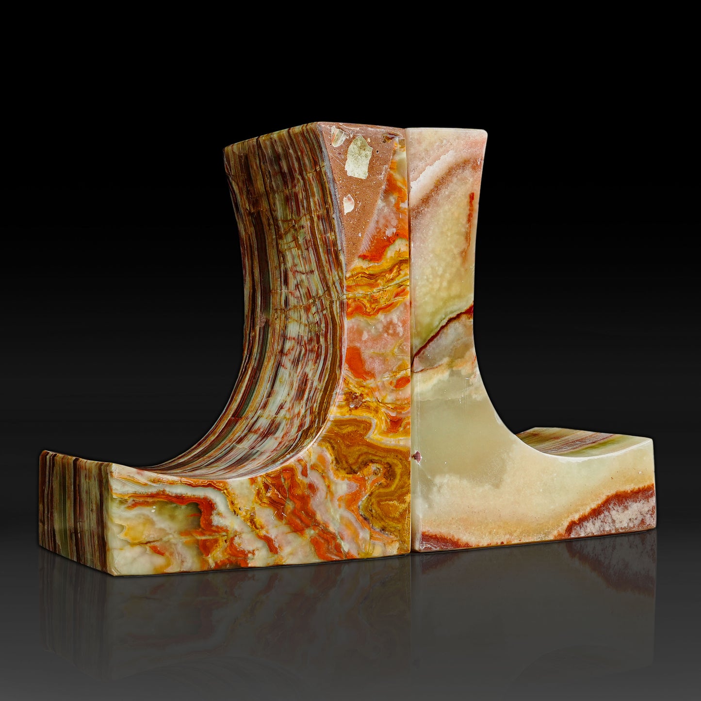 Back view of Ascend Green Onyx bookend crafted from natural polished onyx with distinctive veining.