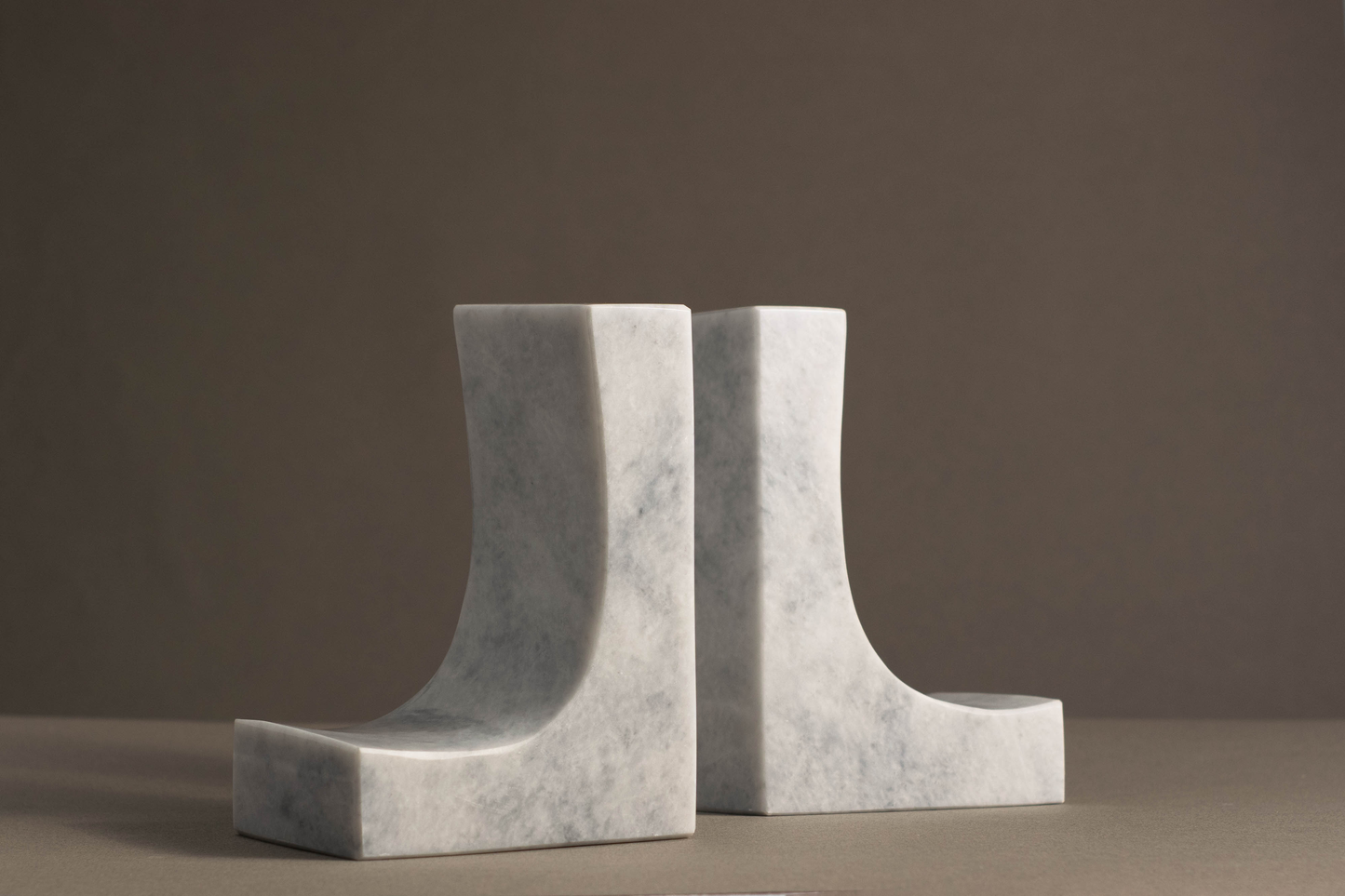 Ascend White Marble Bookends handcrafted from single solid pieces of natural marble.