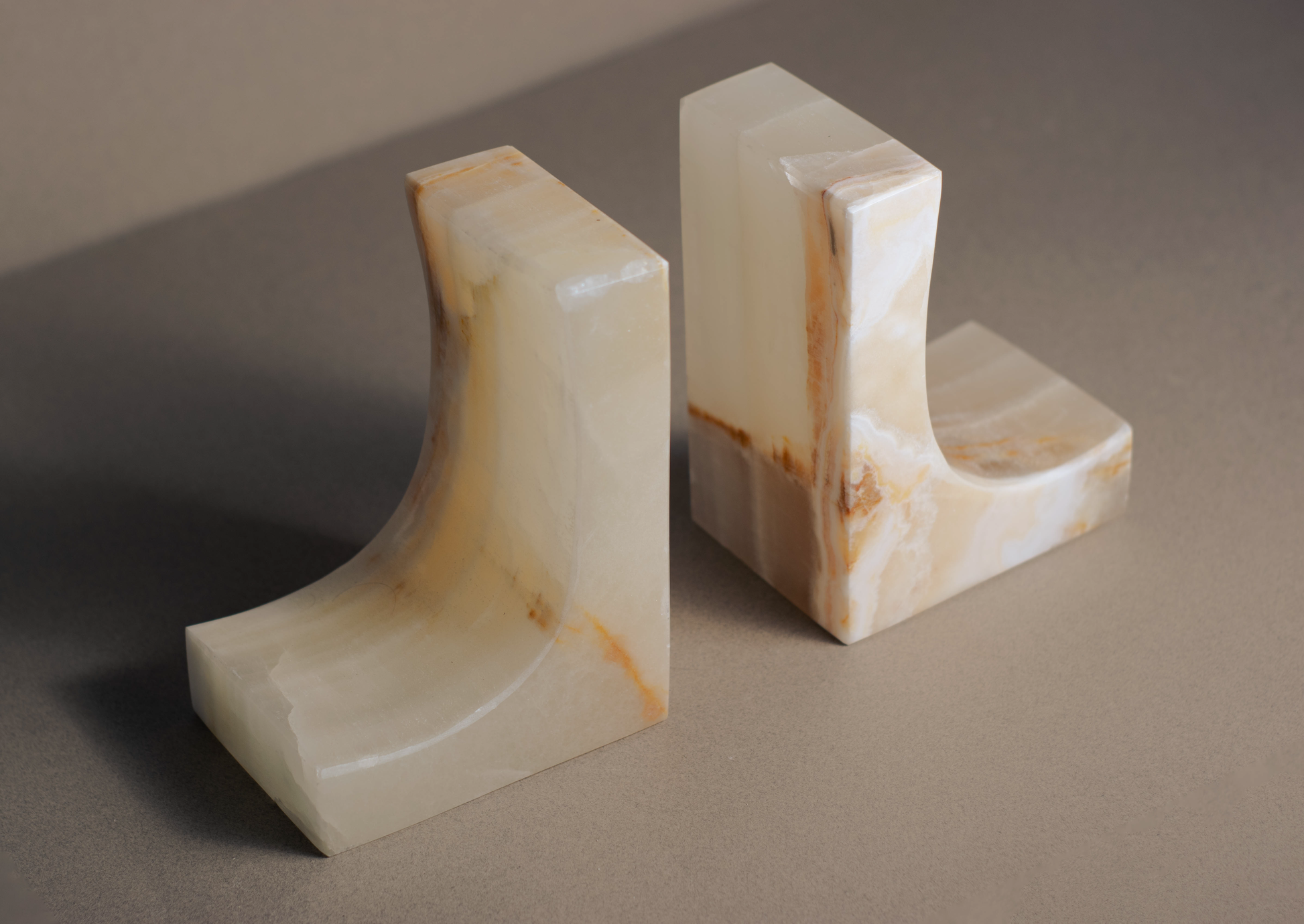 Hand carved White Onyx Bookends for modern home decor.