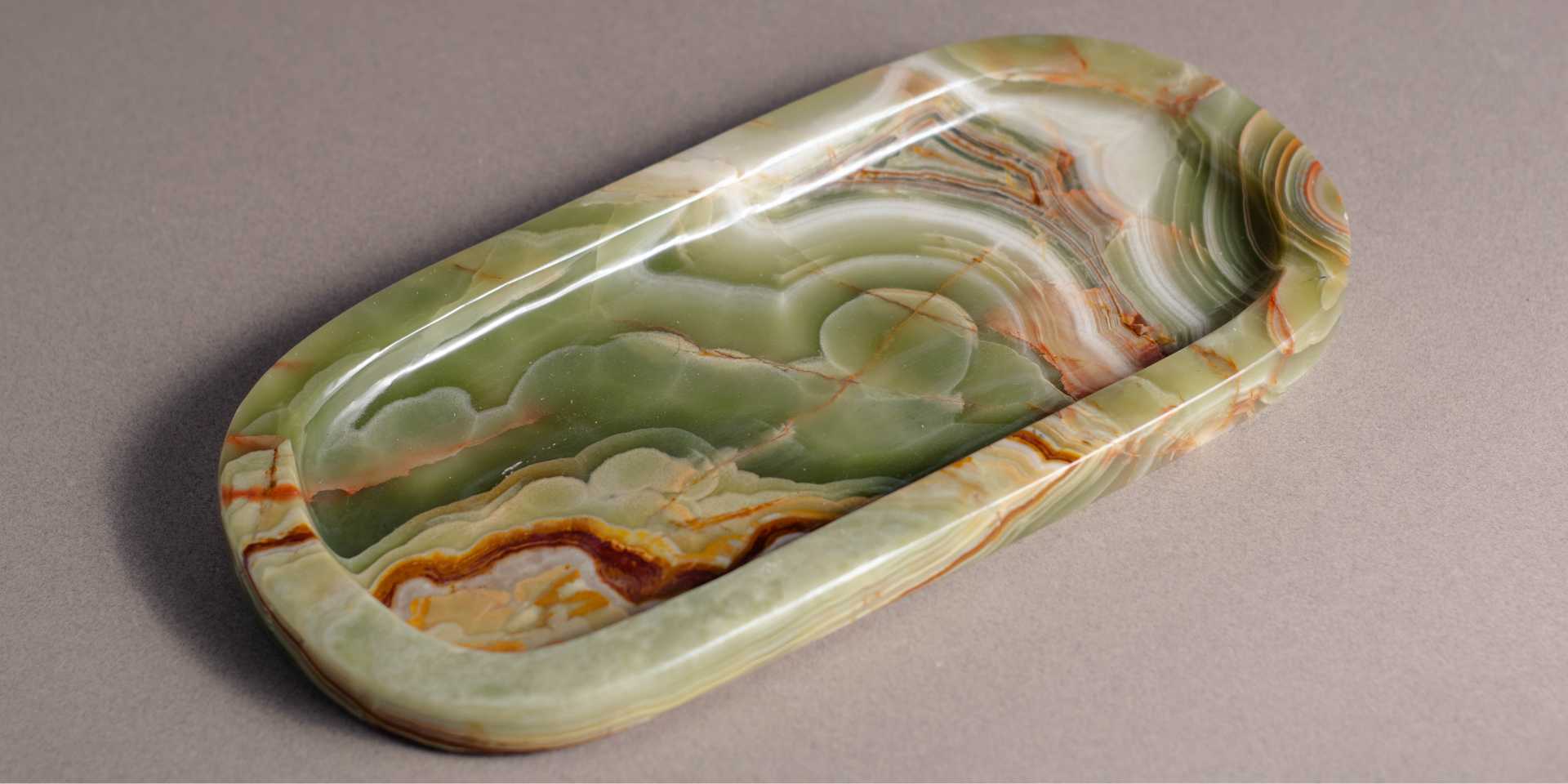 Luxury Aura Green Onyx Oval Tray handcrafted from natural stone by Crafter & Co.