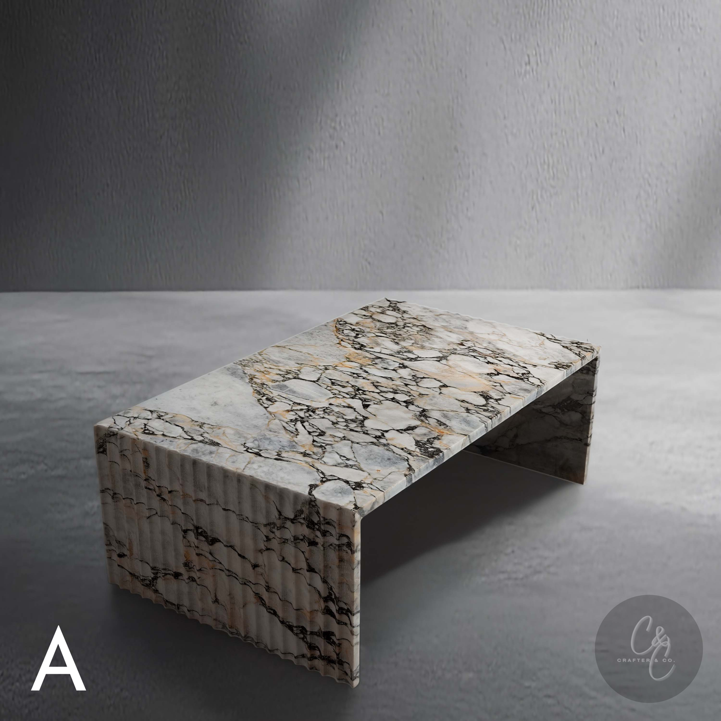 Corrugated Coffee Table in Arabescato Viola marble – Variant A