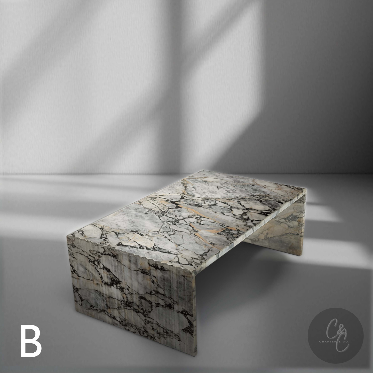 Arabescato Viola Corrugated Coffee Table in polished marble – Variant B