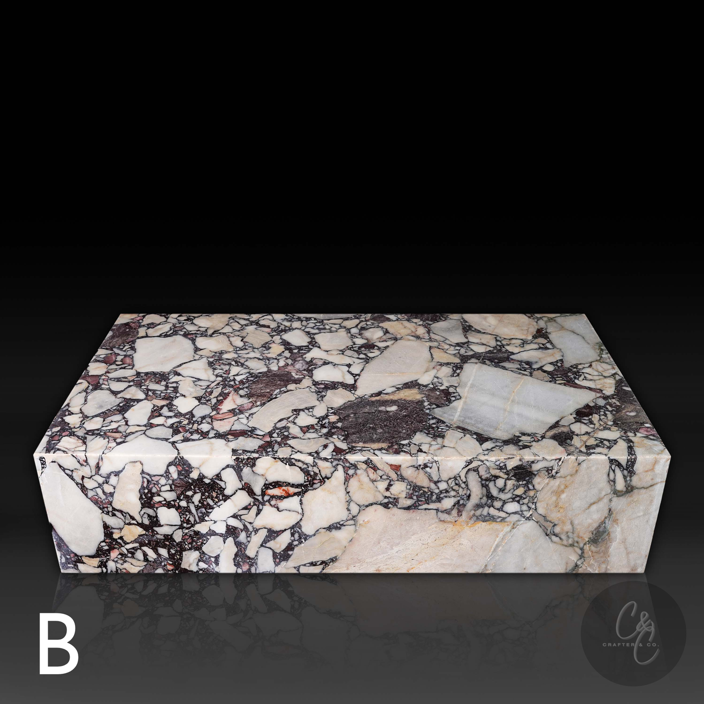 Large Block Breccia Capraia Marble Coffee Table front angle Variant B