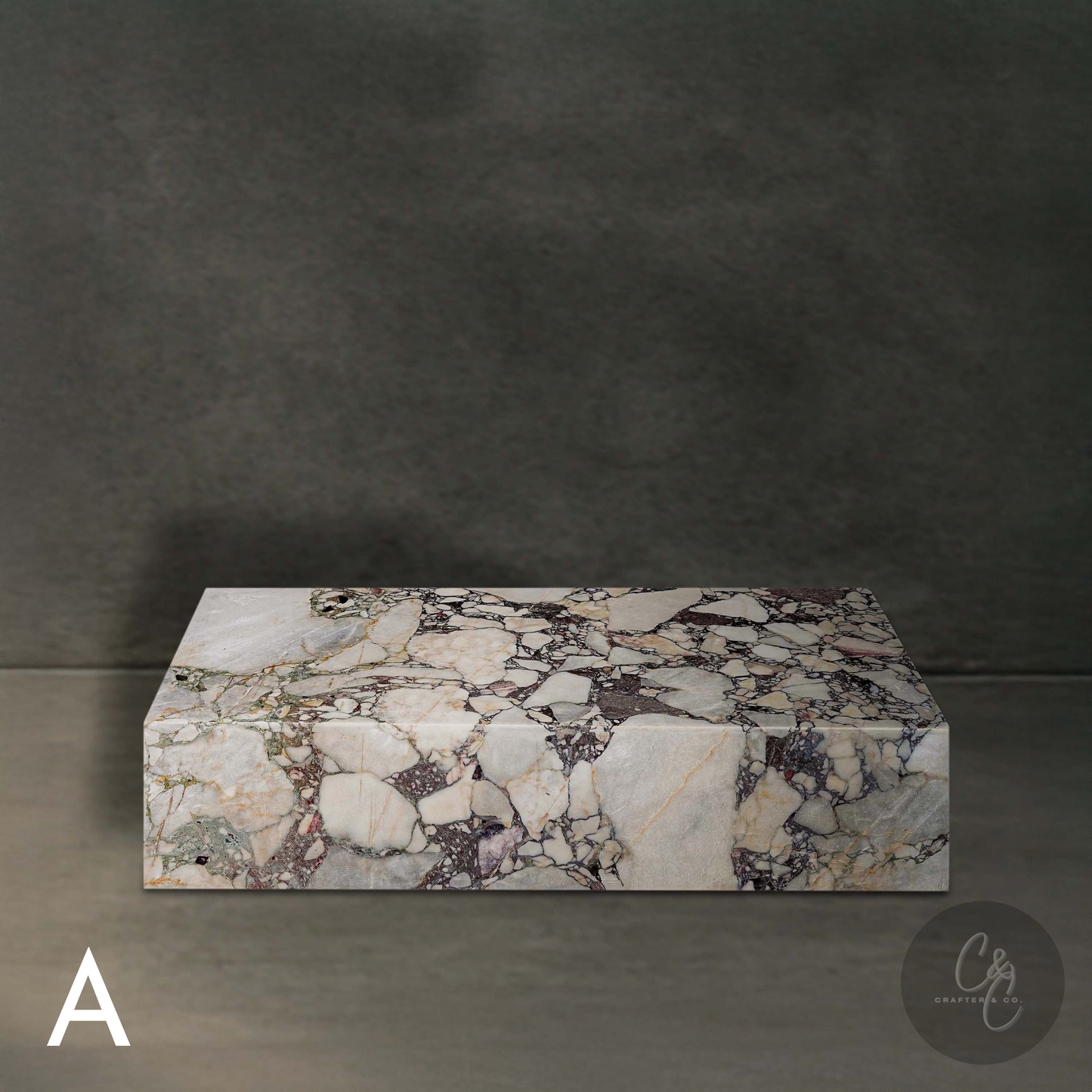 Large Block Breccia Capraia Marble Coffee Table handcrafted from natural stone Variant A.