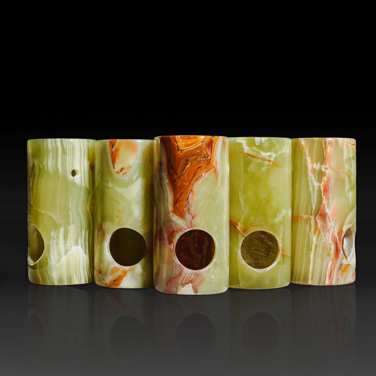 Luma Stone Oil Burners set in Green Onyx.