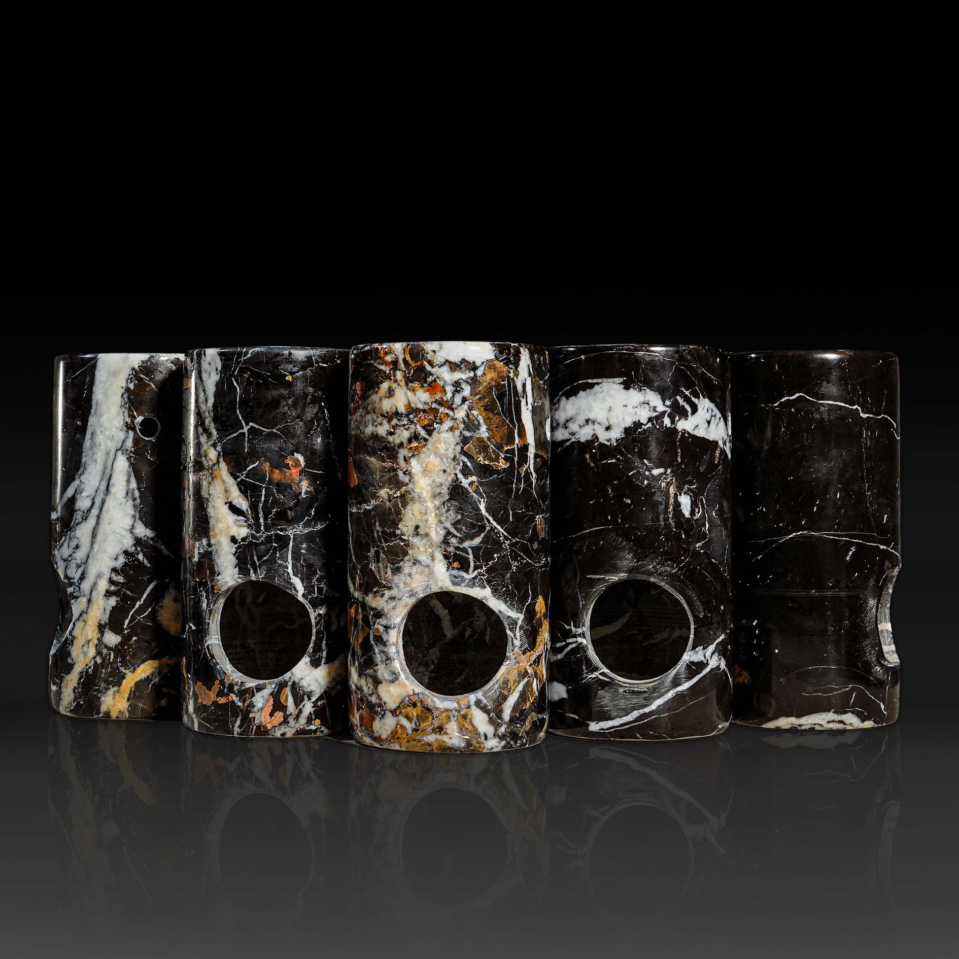 Collection of Black and Gold marble  handcrafted natural stone oil burners.