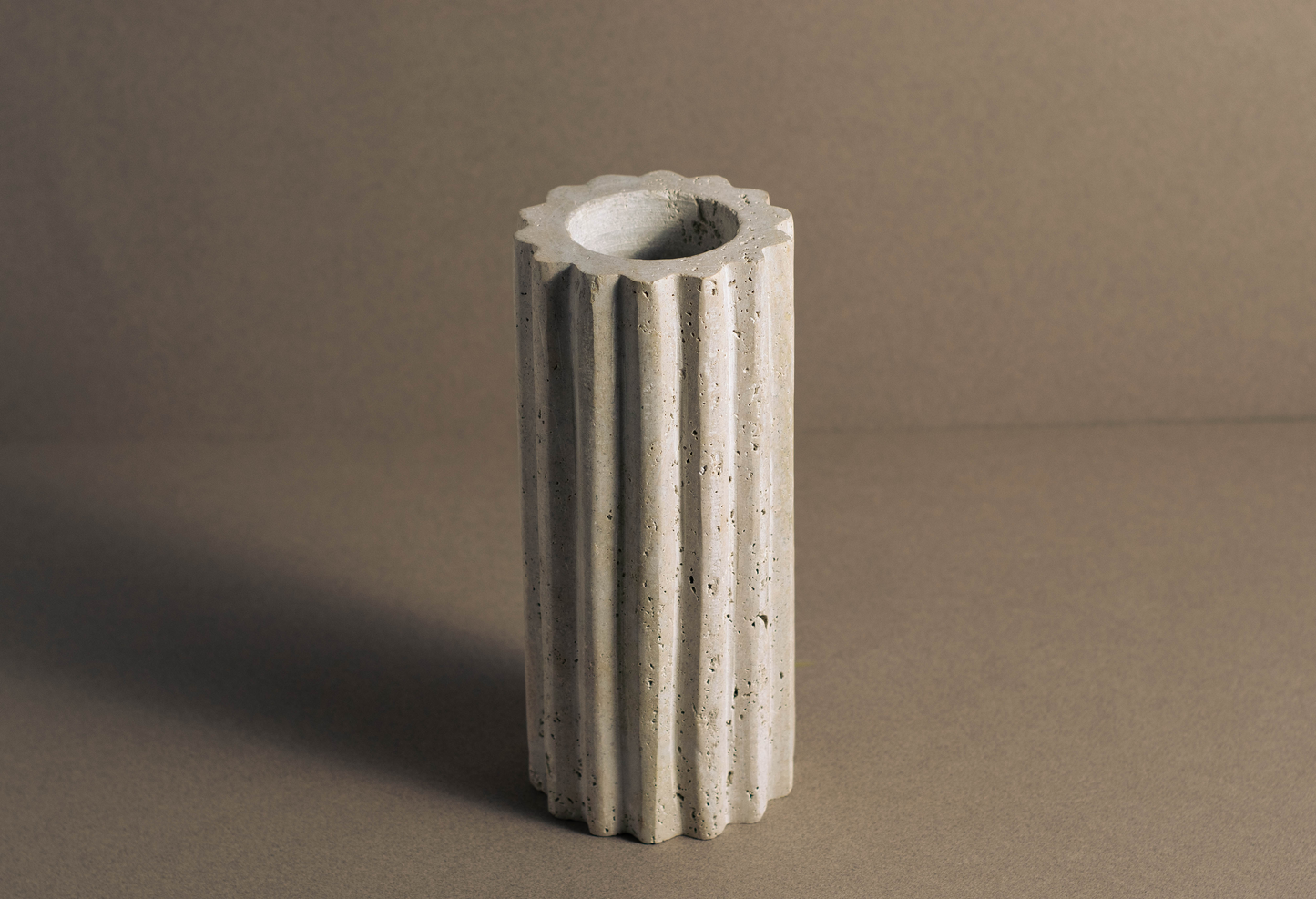 Lumiere Travertine Fluted Vase front view handcrafted natural stone vase.