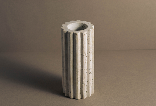 Lumiere Travertine Fluted Vase front view handcrafted natural stone vase.