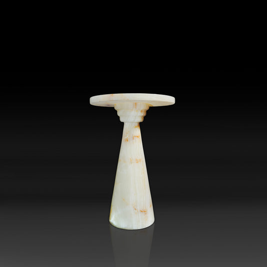 Luna White Onyx Side Table handcrafted from natural white onyx