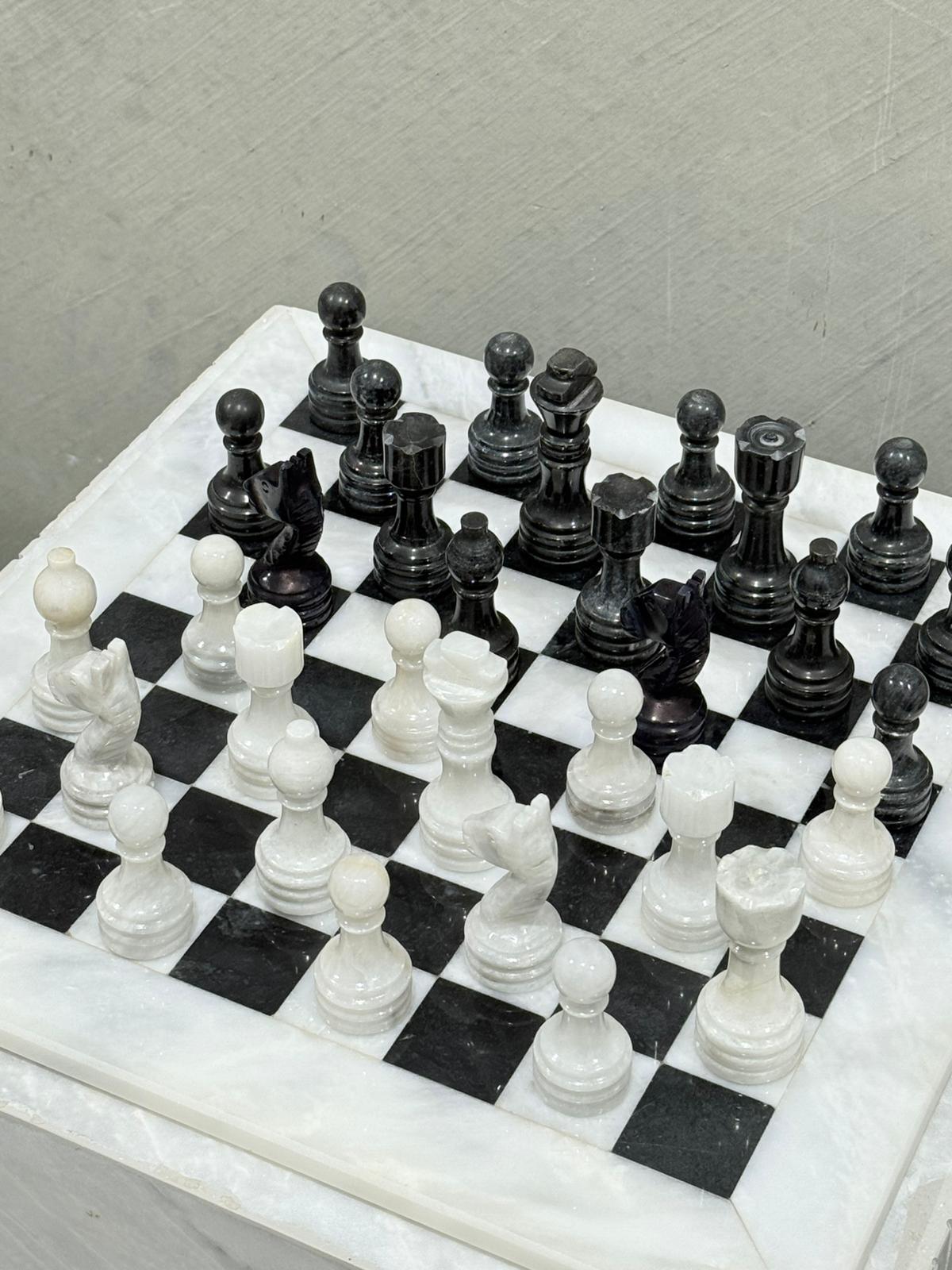 Hand carved Black and White Marble chess pieces
