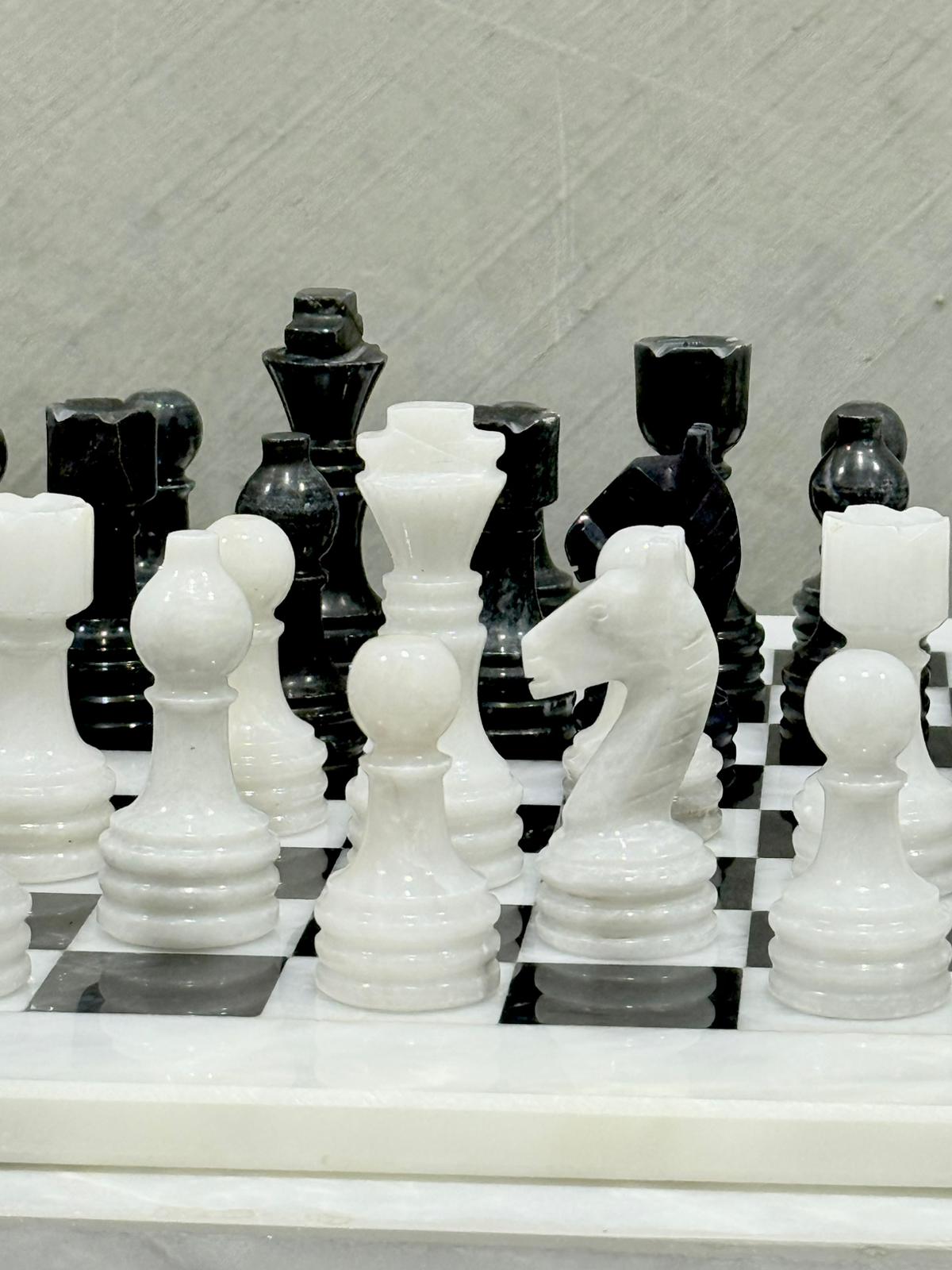 Luxury Black and White Marble Chess Set with hand carved pieces