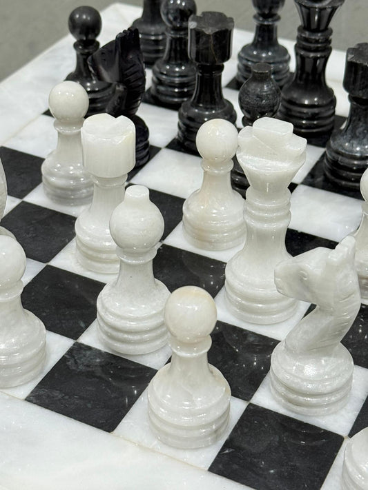 Maha Black and White Marble Chess Set handcrafted from natural stone