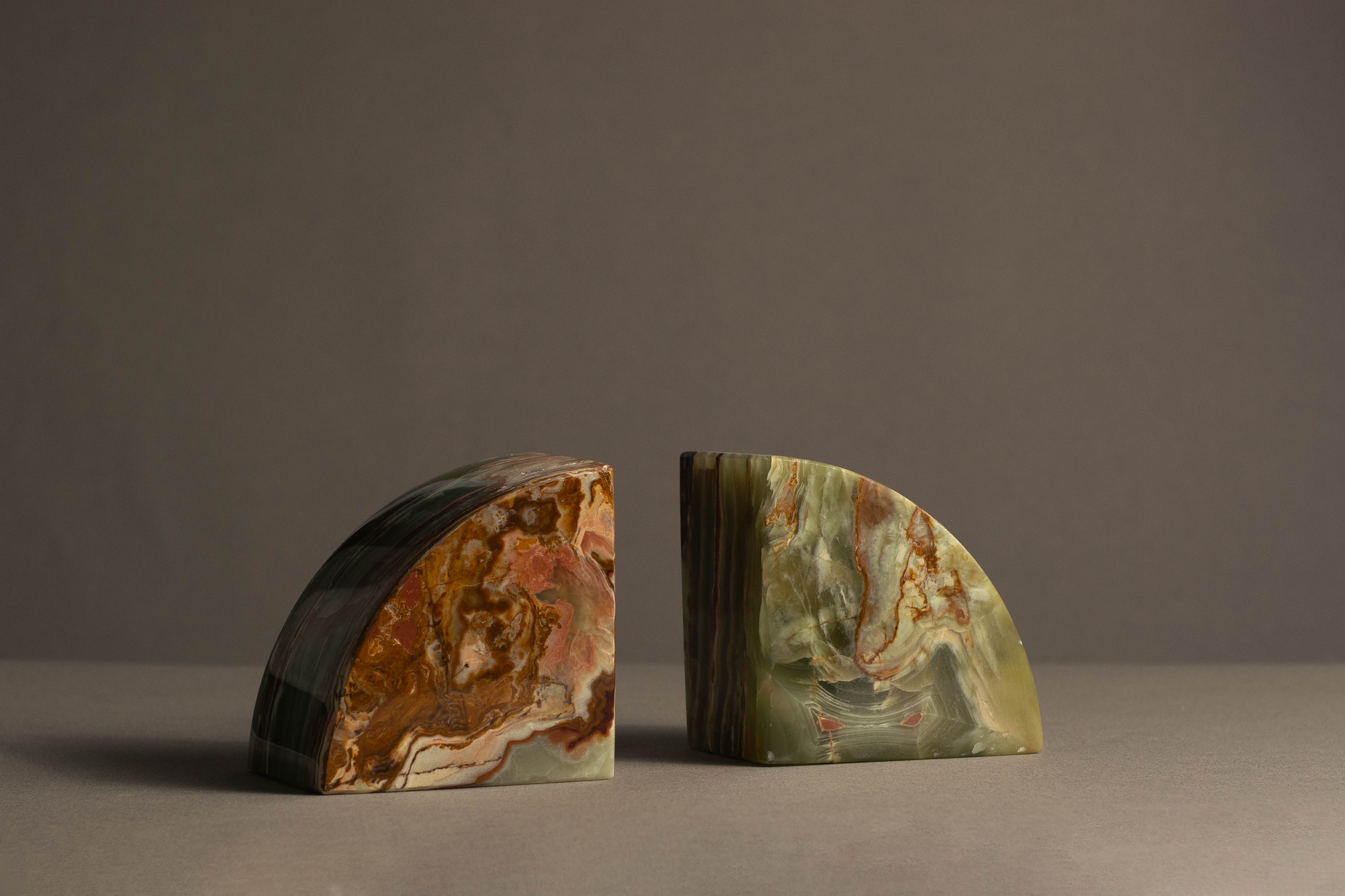 Maha Green Onyx Bookends handcrafted from solid natural green onyx for luxury bookshelf decor.