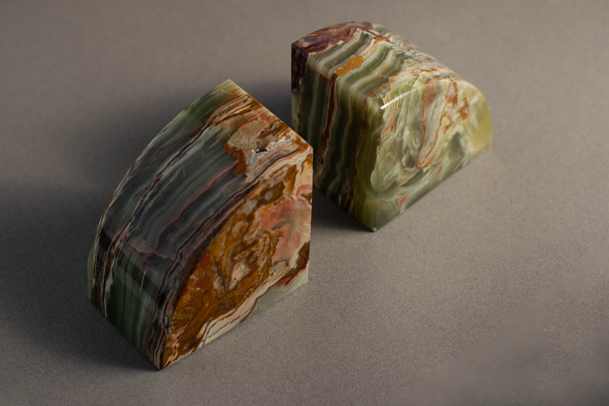 Side view of Maha Green Onyx Bookends handcrafted from genuine natural green onyx.