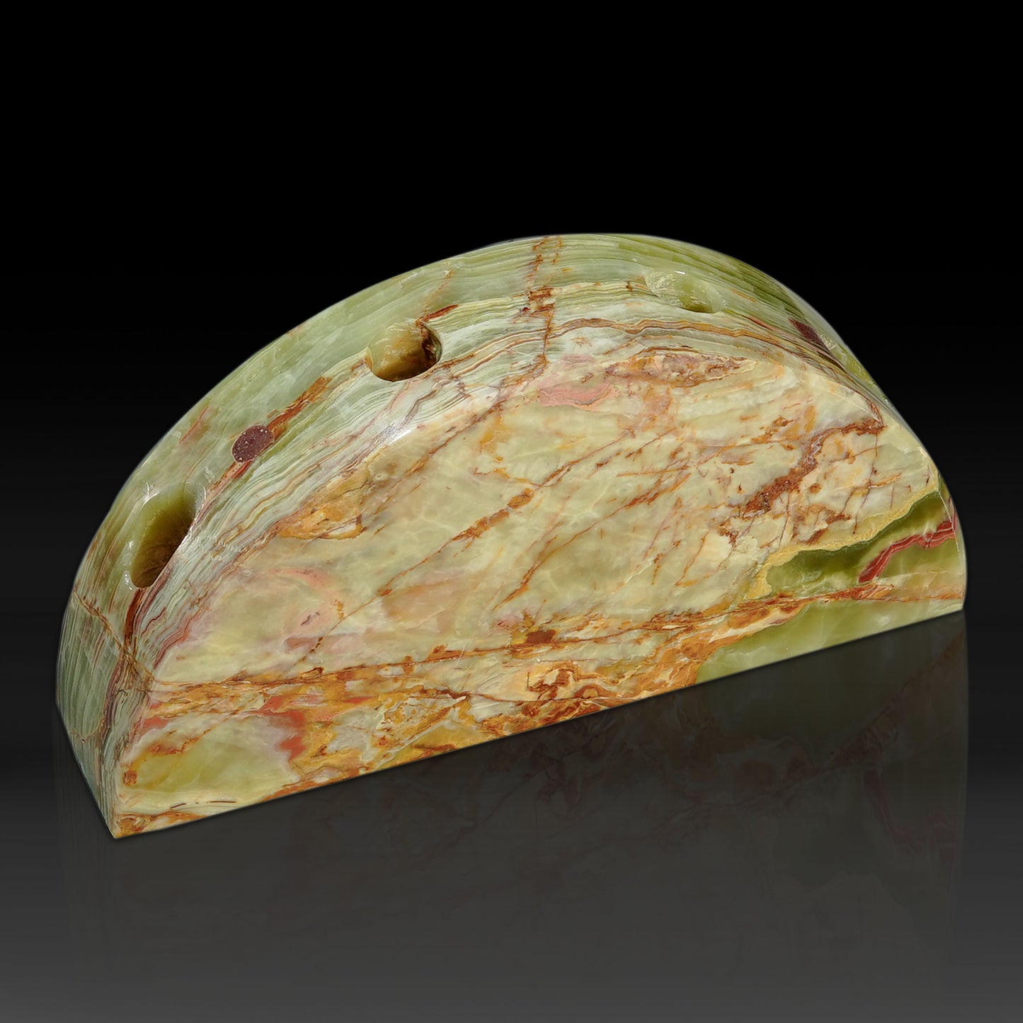 Maha Green Onyx Candle Holder handcrafted from a single solid piece of natural onyx.