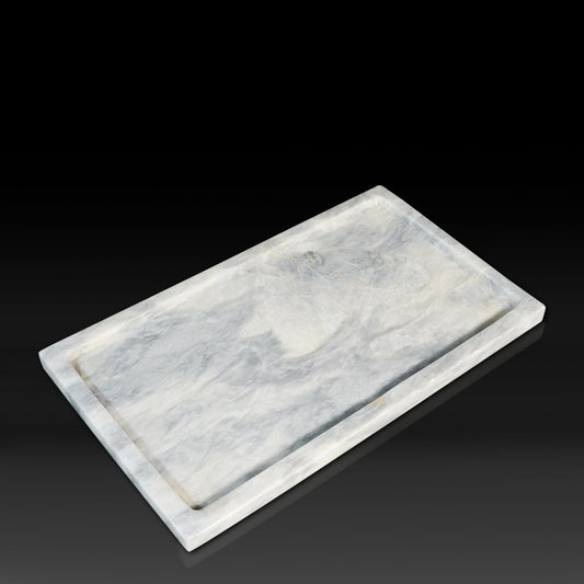 Majestic White Marble Tray with natural grey veining shown from the front angle.