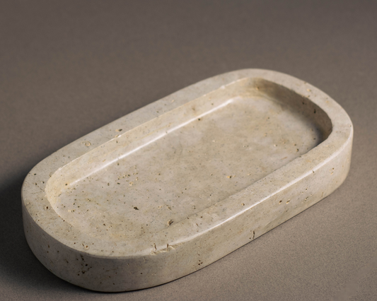 Oval Travertine Tray handcrafted from natural travertine for luxury home décor.
