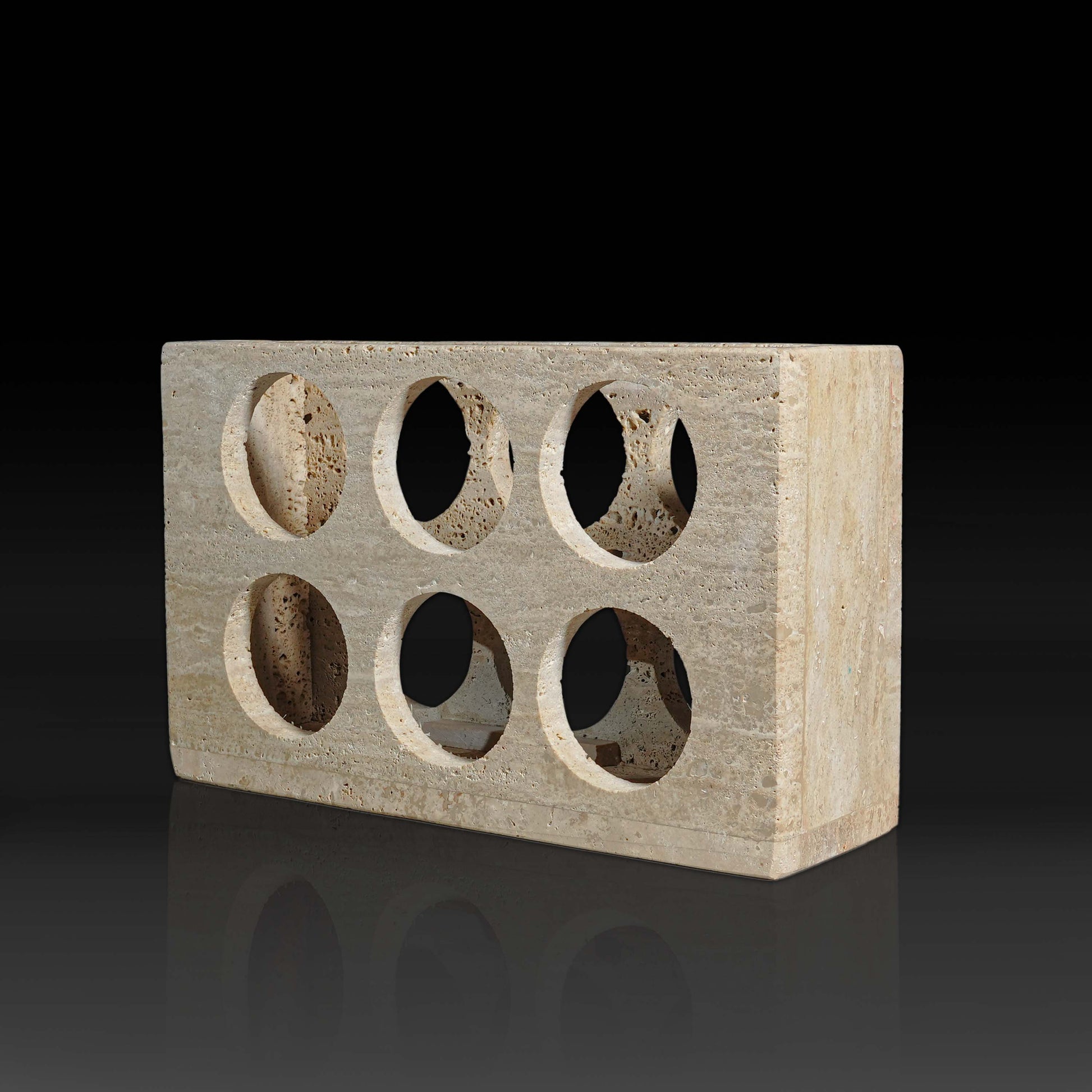 Quadrant Travertine Wine Rack front angle solid natural stone wine rack.