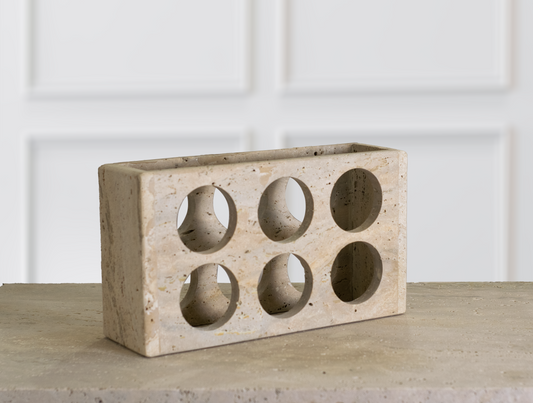 Quadrant Travertine Wine Rack front view handcrafted natural stone 6 bottle wine rack