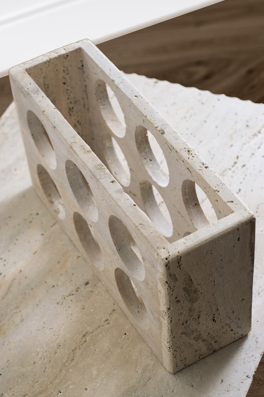 Quadrant Travertine Wine Rack top view handcrafted natural stone wine bottle holder.