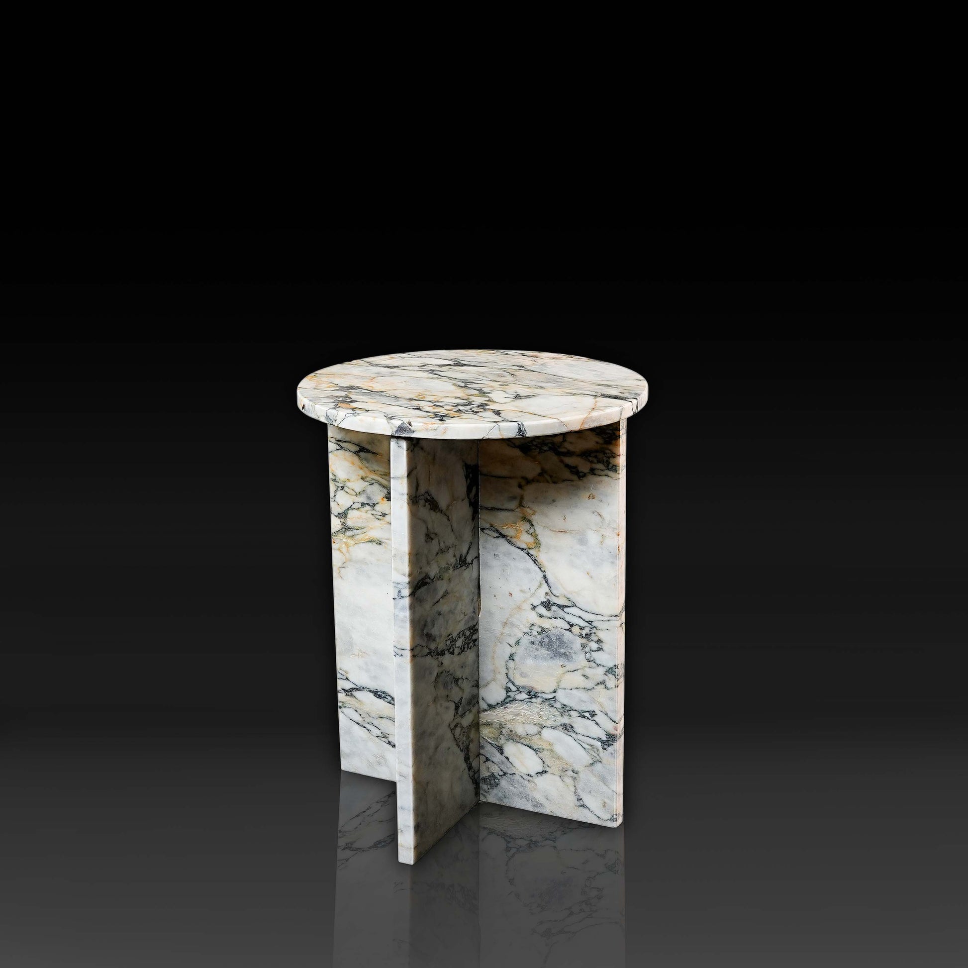Round Cross Marble Side Table Arabescato Viola angle view