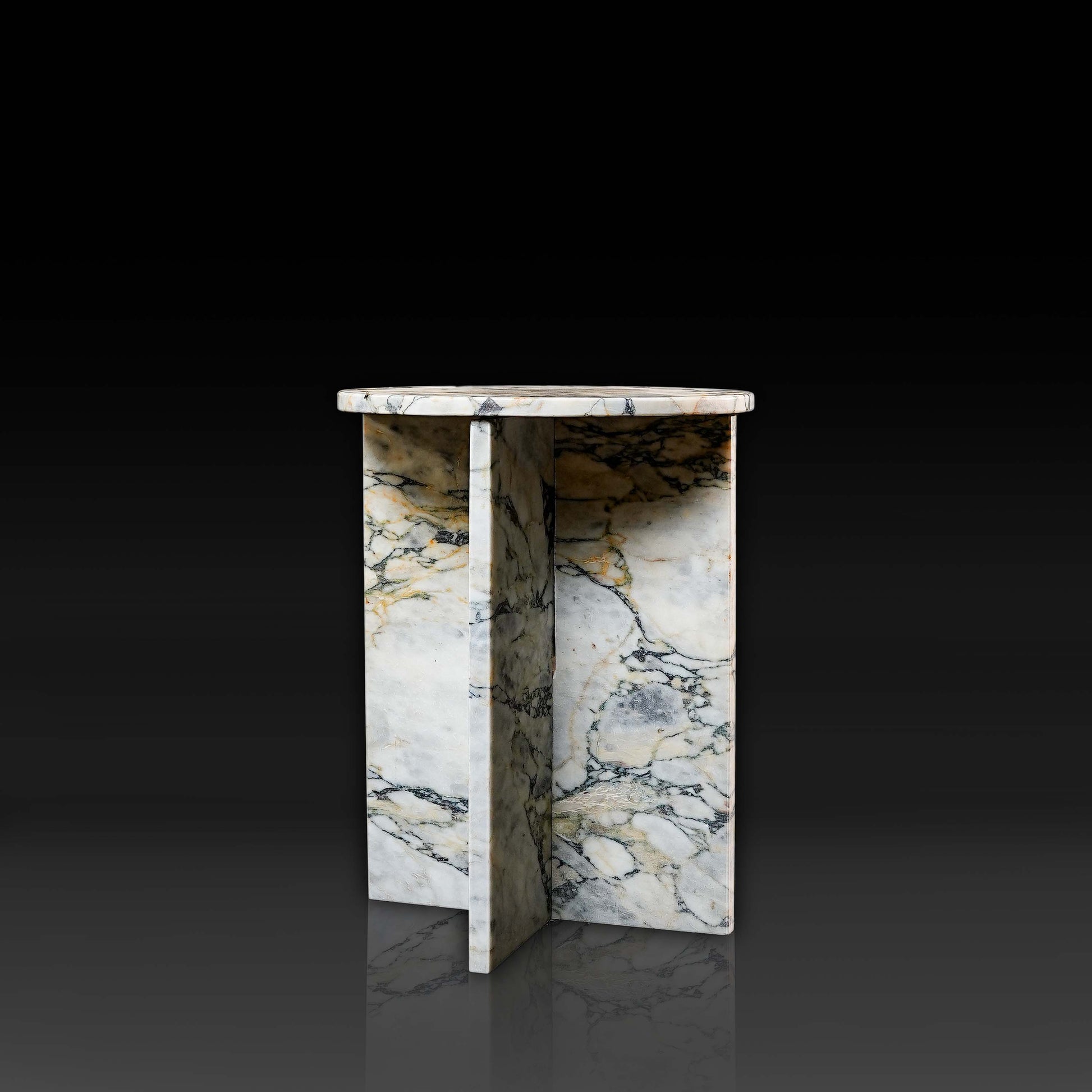 Round Cross Marble Side Table Arabescato Viola side view