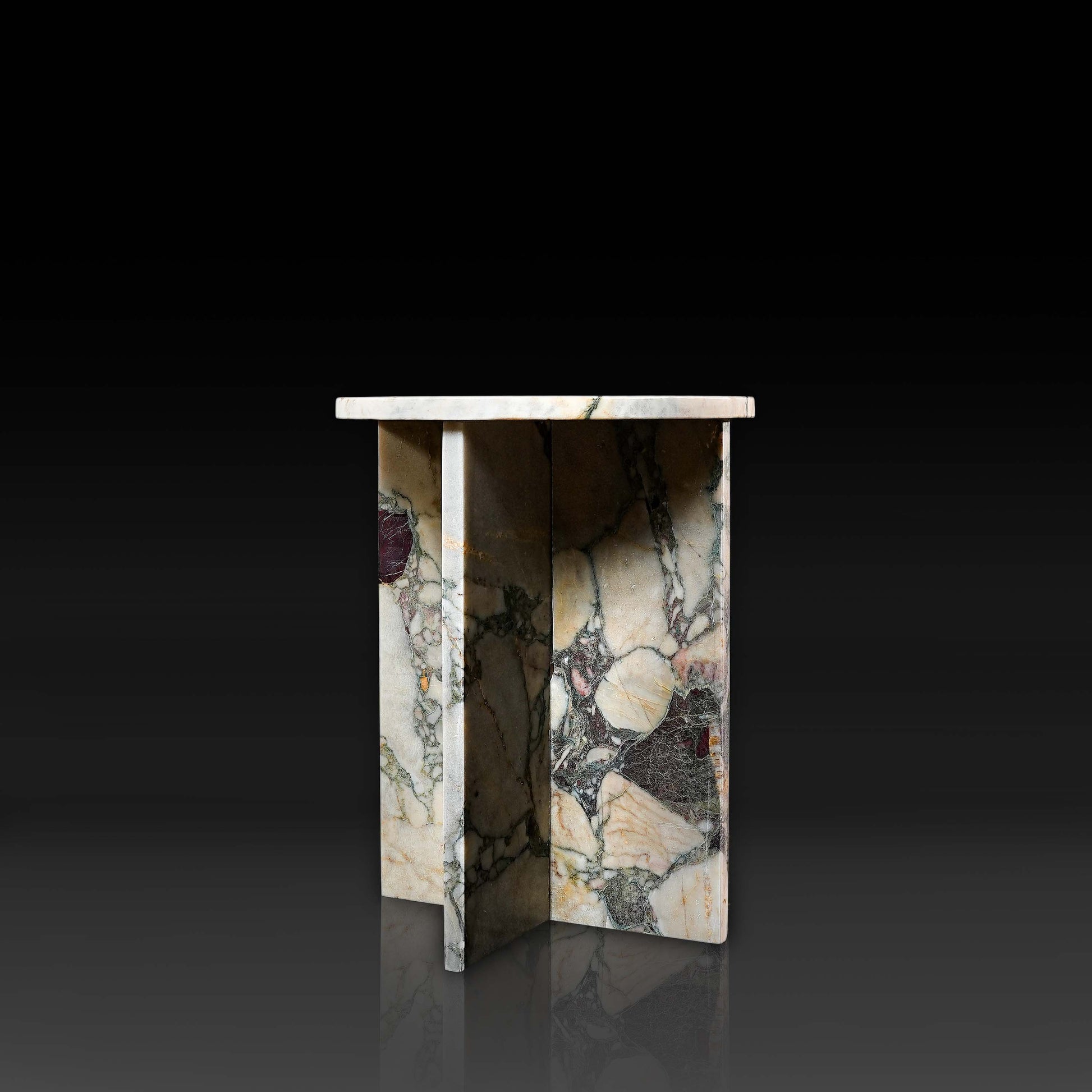 Round Cross Marble Side Table Breccia Capraia side view