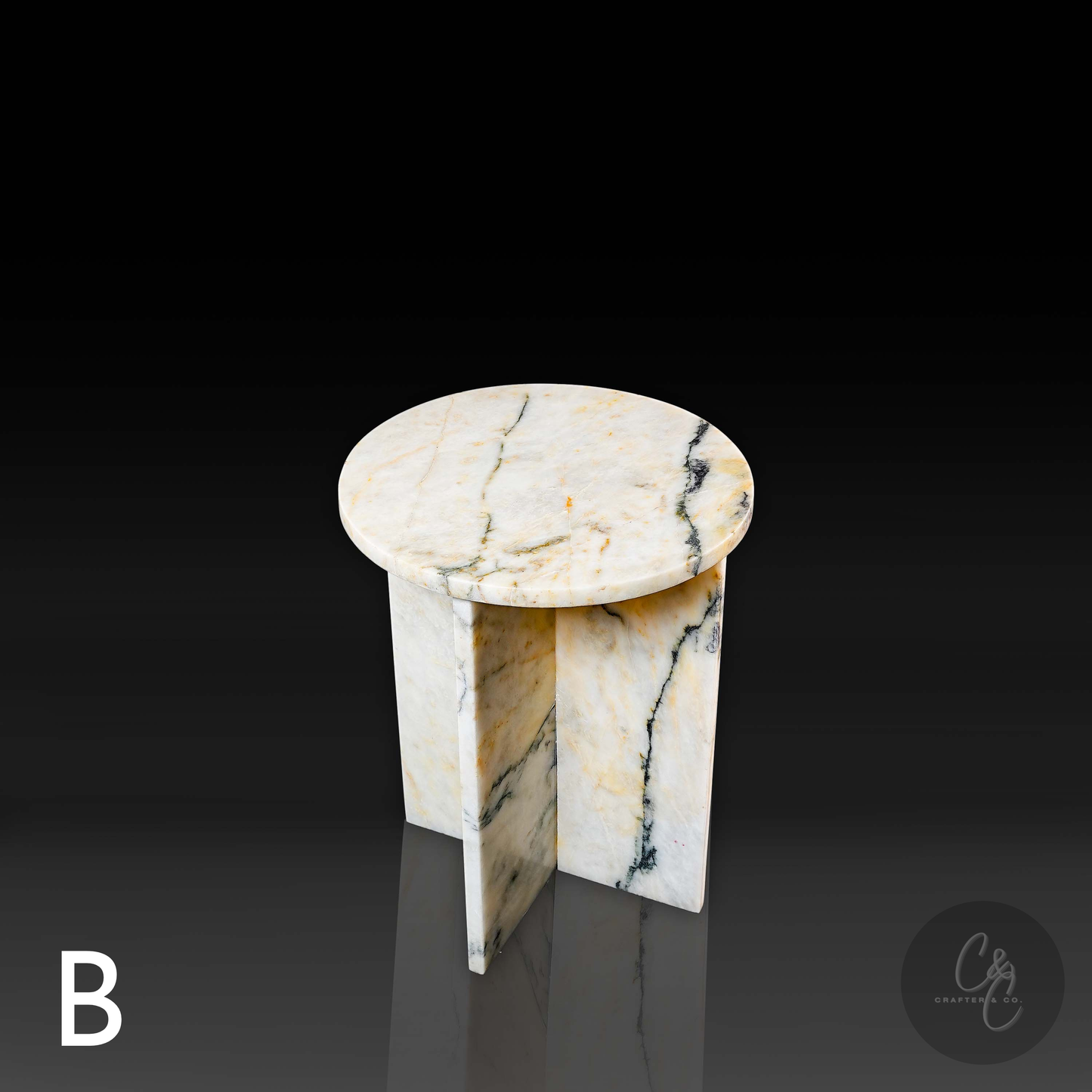 Round Cross Marble Side Table Calacatta Monet Variant B angle view