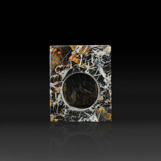 Serene Black and Gold Marble Oil Burner handcrafted from a single solid piece of natural marble.