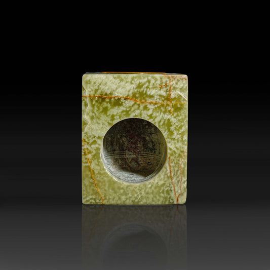 Front profile of Serene Green Onyx oil burner crafted from natural polished onyx.
